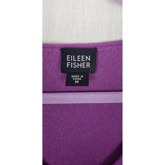 Eileen Fisher Cardigan M Button Front Purple Cropped Casual Stencil Hem Design - Picture 3 of 5